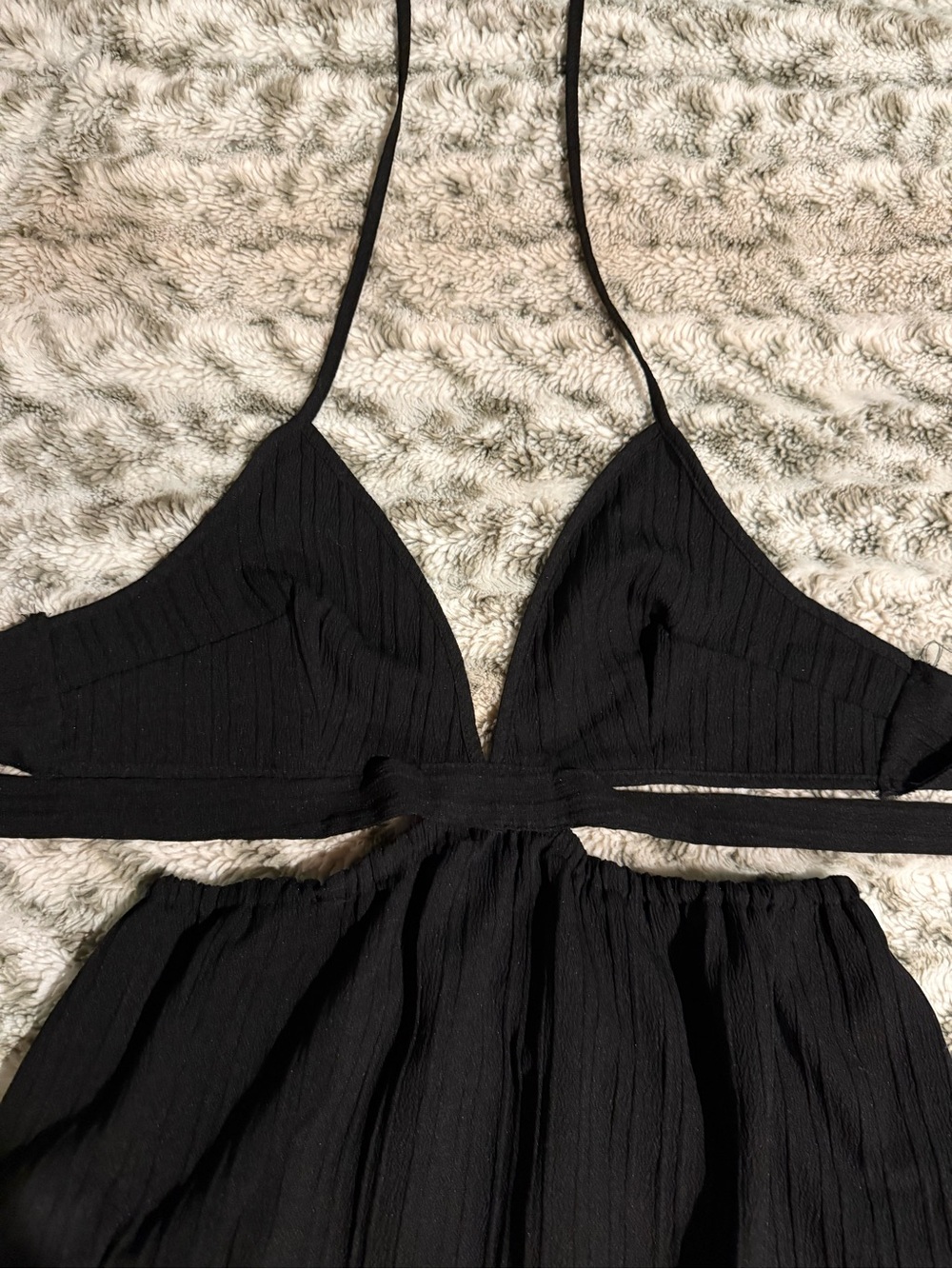 SHEIN Black Ribbed Triangle Bralette & Skirt Set